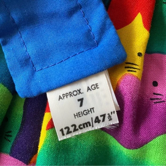 Vintage 90s handmade 100% cotton colorful rainbow cat print girl’s dress jumper - Picture 15 of 15